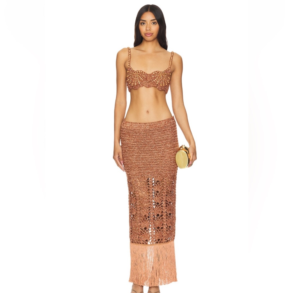 RETROFETE BELLINI TOP & NAIDA SKIRT IN METALLIC BROWN IN XS/S